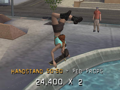 Tony Hawk’s Pro Skater 3, Lara Croft in a handstand grind