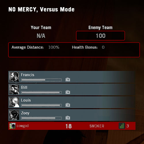 Left 4 Dead scoreboard showing single player infected