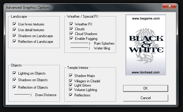 Black and White Advanced graphics options