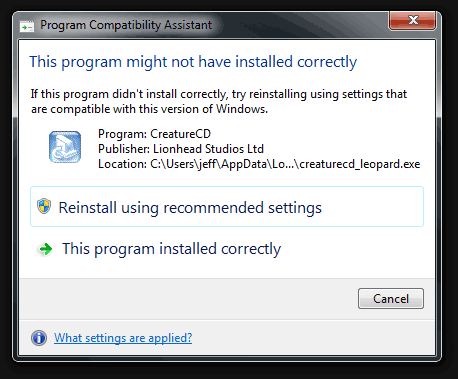 Windows 7 Program Compatibility Assistant
