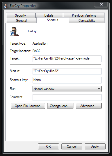 Far Cry shortcut properties